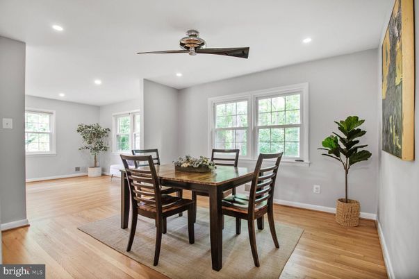 Dining room, Interior, Recessed Lighting, Wood Texture Flooring