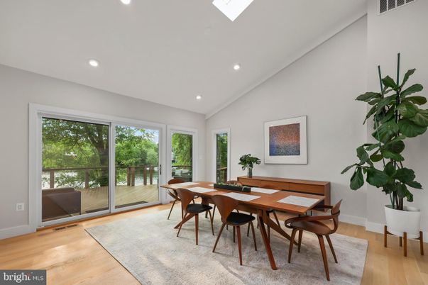Dining room, Interior, Recessed Lighting, Wood Texture Flooring