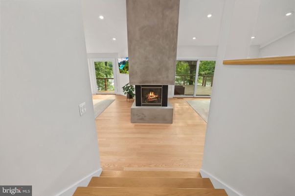 Fireplace, Interior, Recessed Lighting, Wood Texture Flooring