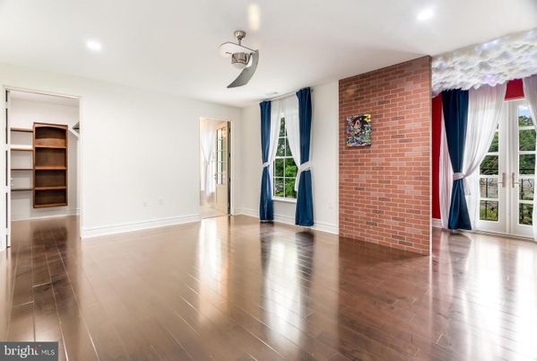 Empty room, Interior, Recessed Lighting, Stone Walls, Wood Texture Flooring