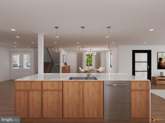 Dining room, Interior, Kitchen, Pendant Lights, Recessed Lighting, Wood Texture Flooring