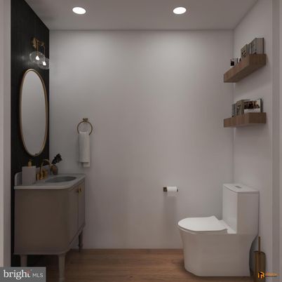 Bathroom, Interior, Recessed Lighting, Wood Texture Flooring