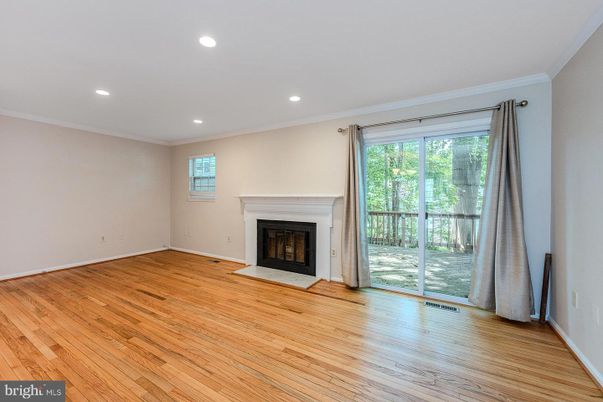 Empty room, Fireplace, Interior, Recessed Lighting, Wood Texture Flooring