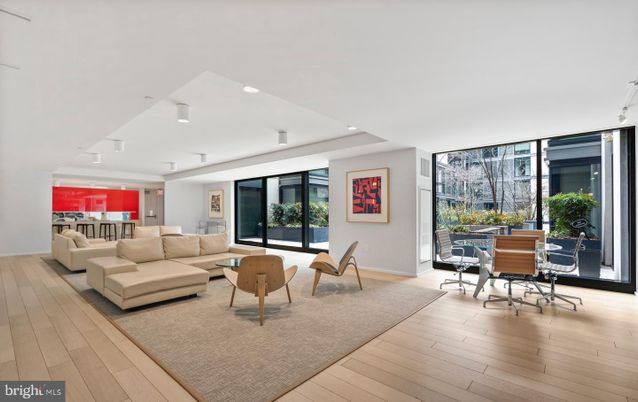 Dining room, Interior, Living room, Recessed Lighting, Wood Texture Flooring