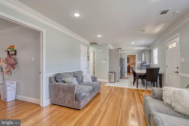 Dining room, Interior, Living room, Recessed Lighting, Wood Texture Flooring