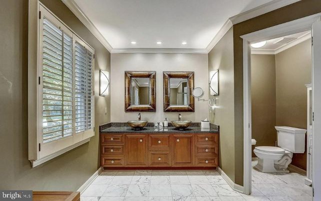 Bathroom, Dual Sink Vanities, Interior, Marble, Recessed Lighting