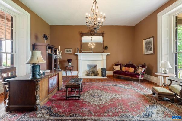 Chandelier, Fireplace, Interior