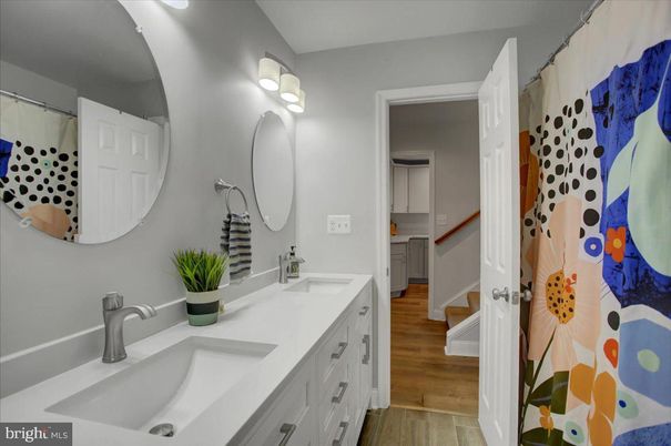 Bathroom, Dual Sink Vanities, Interior, Wood Texture Flooring