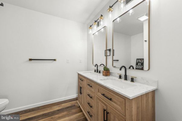 Bathroom, Dual Sink Vanities, Interior, Wood Texture Flooring