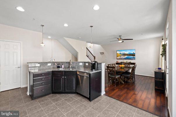 Dining room, Interior, Pendant Lights, Recessed Lighting, Wood Texture Flooring