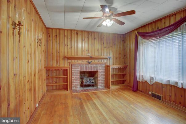 Empty room, Fireplace, Interior, Wood Texture Flooring, Wooden Walls