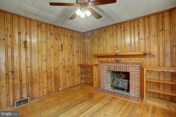 Empty room, Fireplace, Interior, Wood Texture Flooring, Wooden Walls