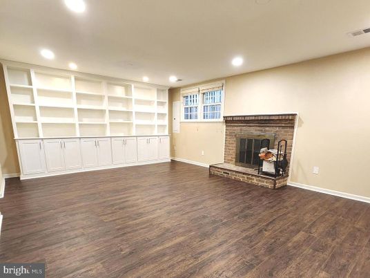Empty room, Fireplace, Interior, Recessed Lighting, Wood Texture Flooring