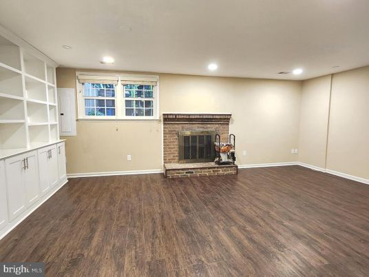 Empty room, Fireplace, Interior, Recessed Lighting, Wood Texture Flooring