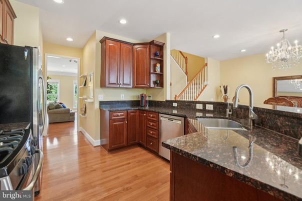 Chandelier, Interior, Kitchen, Recessed Lighting, Wood Texture Flooring