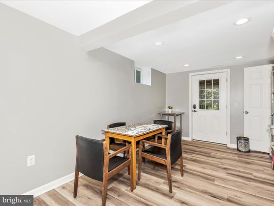 Dining room, Interior, Recessed Lighting, Wood Texture Flooring