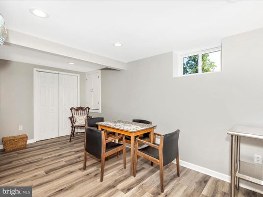Dining room, Interior, Recessed Lighting, Wood Texture Flooring