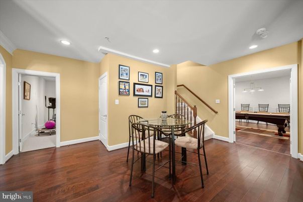 Dining room, Interior, Recessed Lighting, Wood Texture Flooring