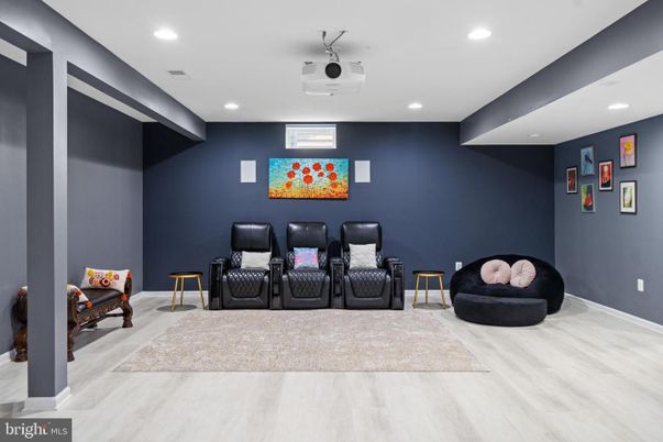 Home Theatre Room, Interior, Recessed Lighting, Theatre Room, Wood Texture Flooring