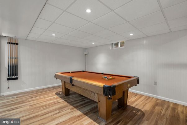 Billiard Table, Game Room, Interior, Recessed Lighting, Wood Texture Flooring