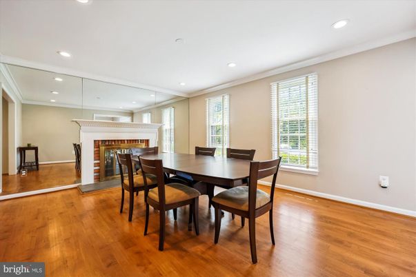 Dining room, Fireplace, Interior, Recessed Lighting, Wood Texture Flooring