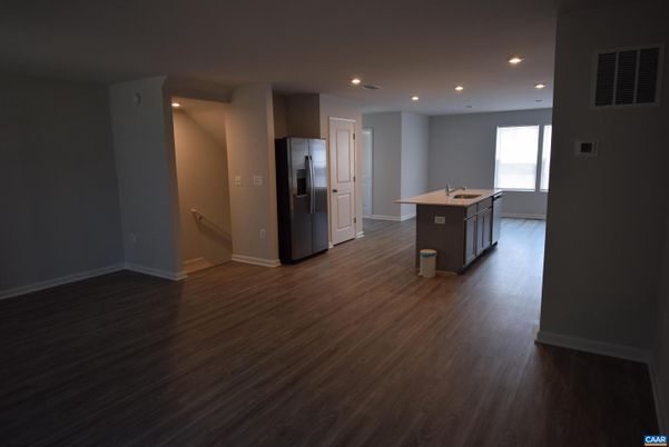 Empty room, Interior, Kitchen, Recessed Lighting, Wood Texture Flooring