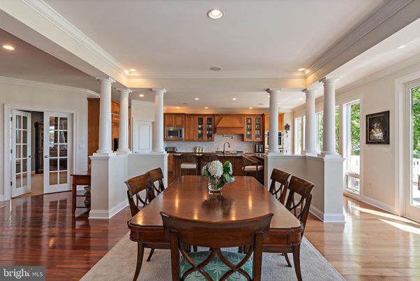 Dining room, Interior, Kitchen, Recessed Lighting, Wood Texture Flooring