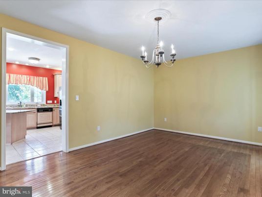 Chandelier, Empty room, Interior, Kitchen, Recessed Lighting, Wood Texture Flooring