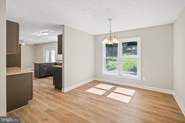 Chandelier, Empty room, Interior, Kitchen, Wood Texture Flooring