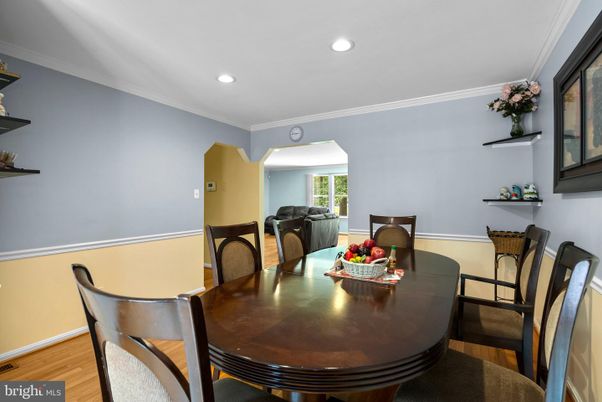 Dining room, Interior, Recessed Lighting, Wood Texture Flooring