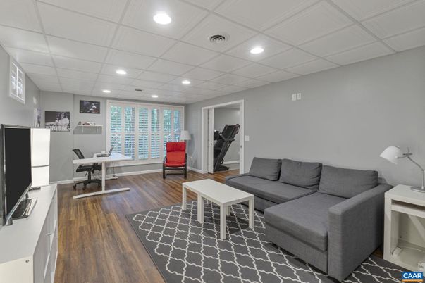 Home Office, Interior, Living room, Recessed Lighting, Wood Texture Flooring