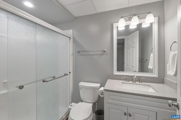 Bathroom, Glass Shower, Interior, Recessed Lighting