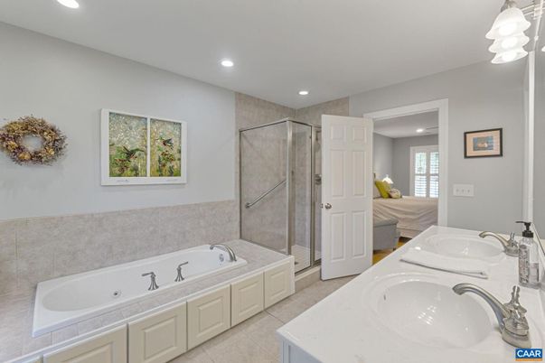 Bathroom, Dual Sink Vanities, Glass Shower, Interior, Recessed Lighting