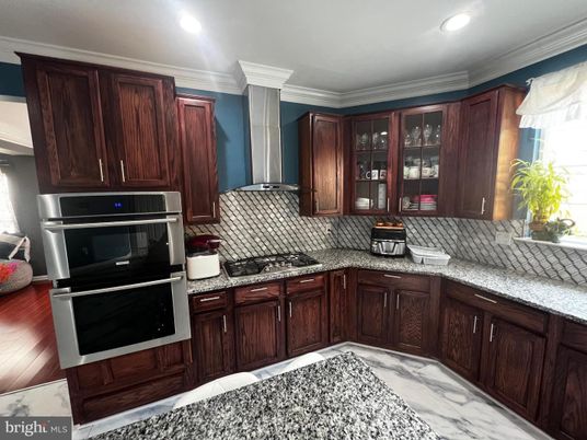 Interior, Kitchen, Marble, Recessed Lighting, Wood Texture Flooring