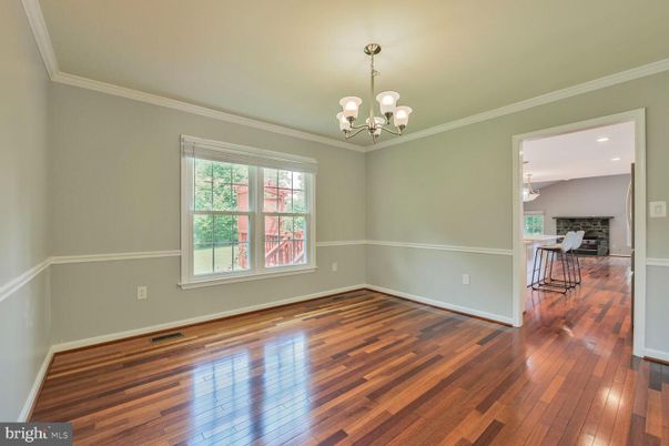 Chandelier, Empty room, Interior, Recessed Lighting, Wood Texture Flooring