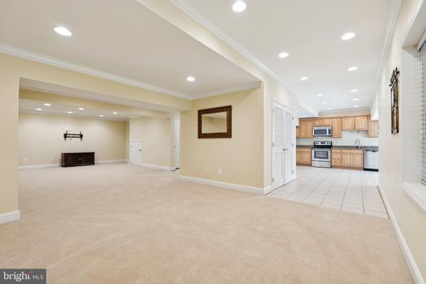 Empty room, Interior, Kitchen, Recessed Lighting, Stainless Steel Appliances