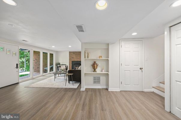 Fireplace, Interior, Recessed Lighting, Wood Texture Flooring