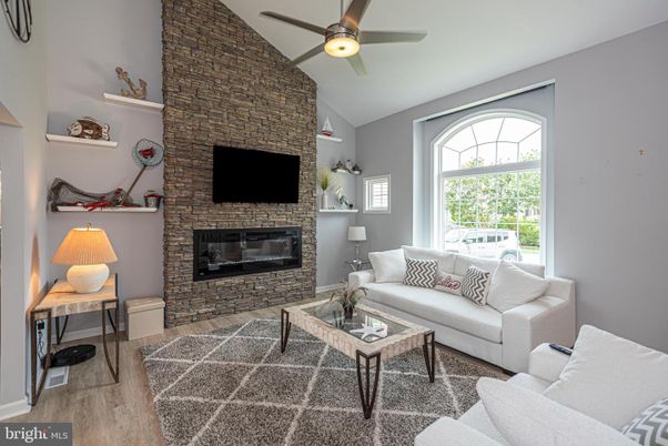 Fireplace, Interior, Living room, Stone Walls, Wood Texture Flooring