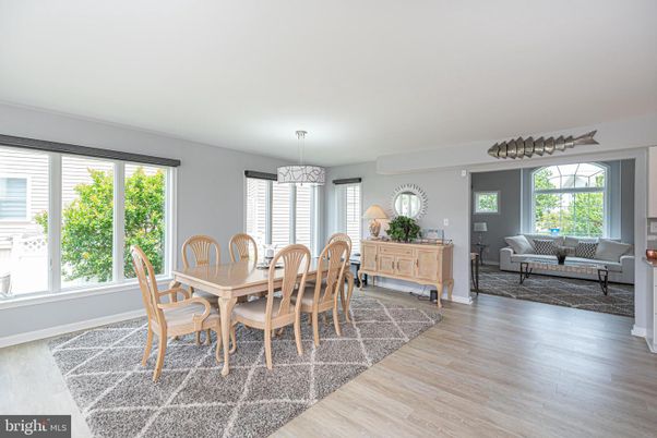 Dining room, Interior, Pendant Lights, Wood Texture Flooring