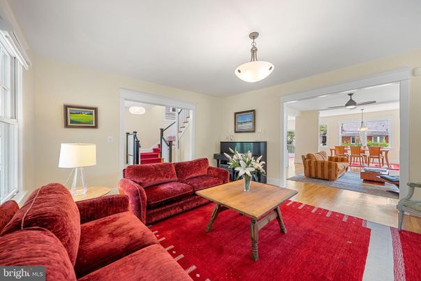 Dining room, Fireplace, Interior, Living room, Pendant Lights, Wood Texture Flooring
