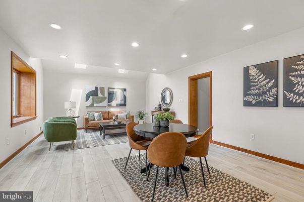 Dining room, Interior, Living room, Recessed Lighting, Wood Texture Flooring