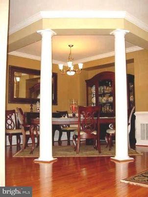 Chandelier, Dining room, Interior, Wood Texture Flooring