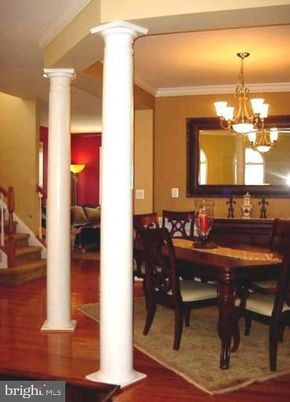 Chandelier, Dining room, Interior, Wood Texture Flooring