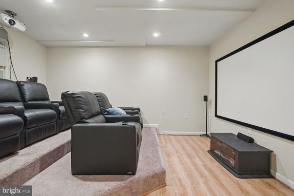Home Theatre Room, Interior, Projection Screen, Recessed Lighting, Theatre Room, Wood Texture Flooring