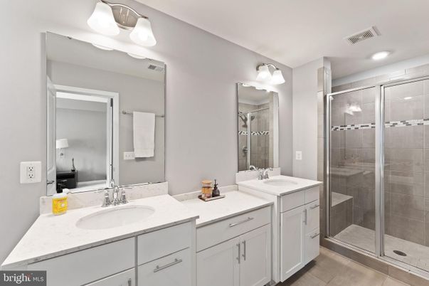 Bathroom, Dual Sink Vanities, Glass Shower, Interior, Recessed Lighting