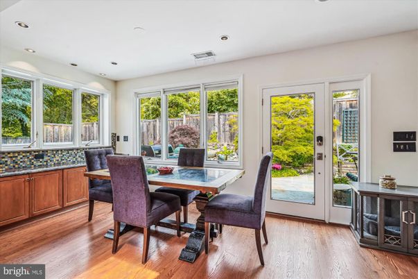 Dining room, Interior, Recessed Lighting, Wood Texture Flooring