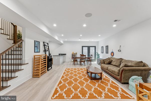 Dining room, Interior, Living room, Recessed Lighting, Wood Texture Flooring