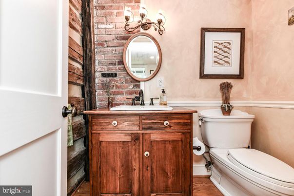 Bathroom, Interior, Stone Walls, Wood Texture Flooring