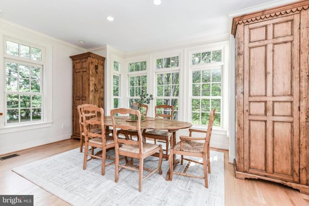 Dining room, Interior, Recessed Lighting, Wood Texture Flooring