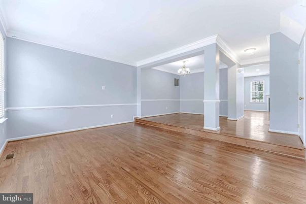 Chandelier, Empty room, Interior, Recessed Lighting, Wood Texture Flooring